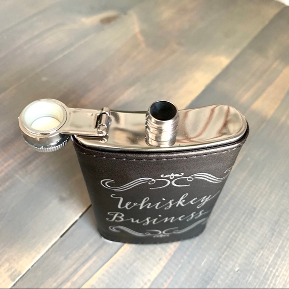 Small Whiskey Business Black Faux Leather Flask - Picture 6 of 6